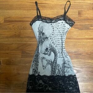 RARE Too Fast Black & White Skull Lace-Trim Slip Dress